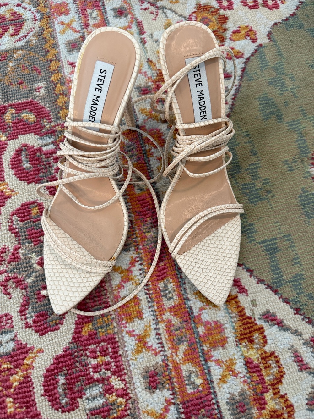 Steve Madden Cream Braided Lace-Up Pointed-Toe Heels